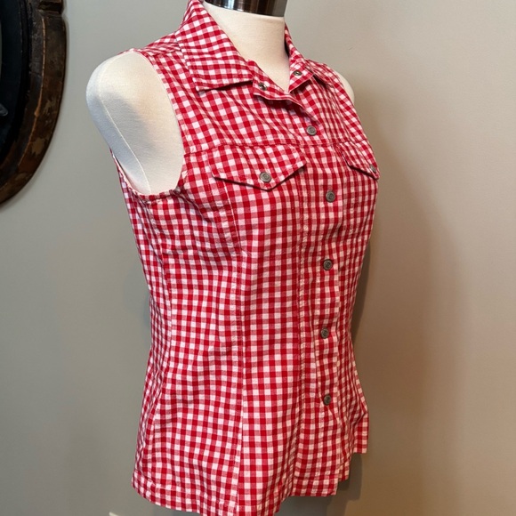 Vintage Red Gingham GAP Snap-Front Sleeveless 100% Cotton Shirt Size Small - Picture 2 of 5